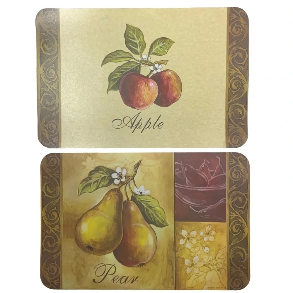 Heirloom Apple Pear Placemats Fruit Reversible Wipe Clean Multicolor 4 Piece Set